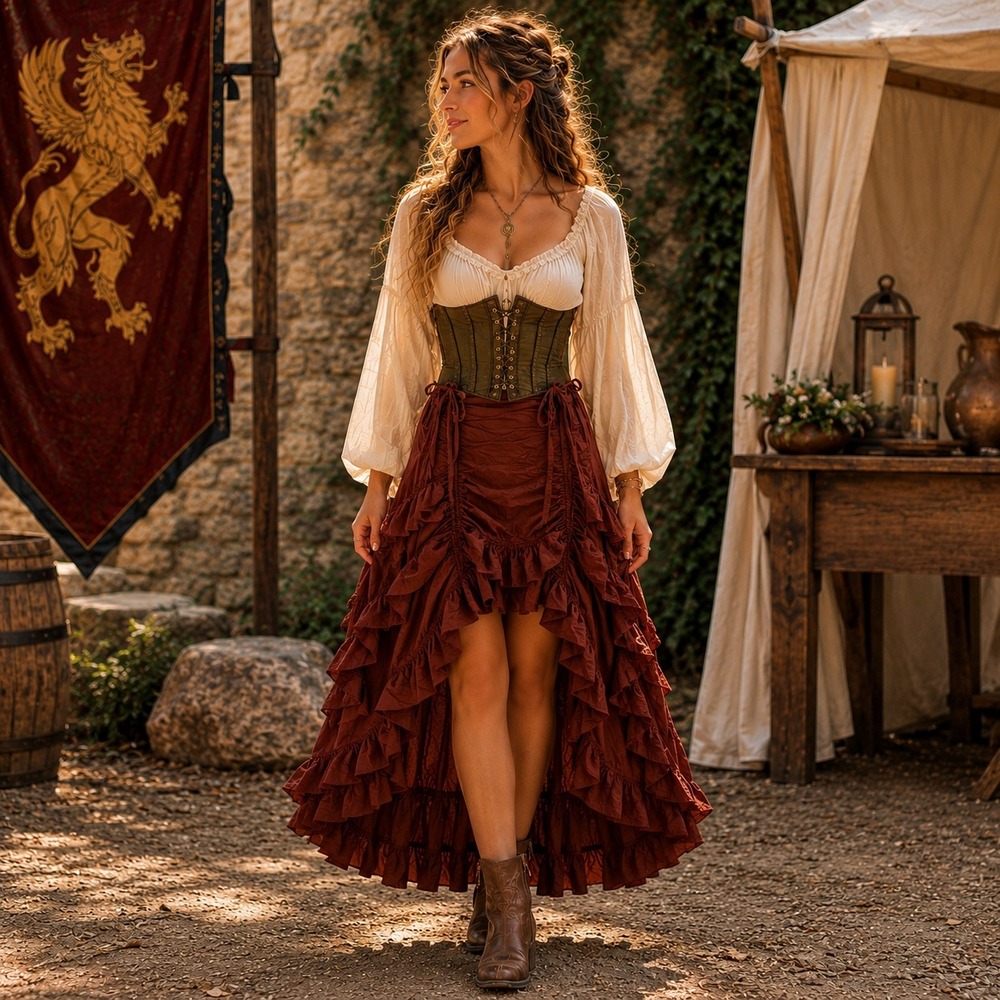 The Pirate Dressing Ruffle Skirt L Brown Renaissance Fair Steampunk Cosplay